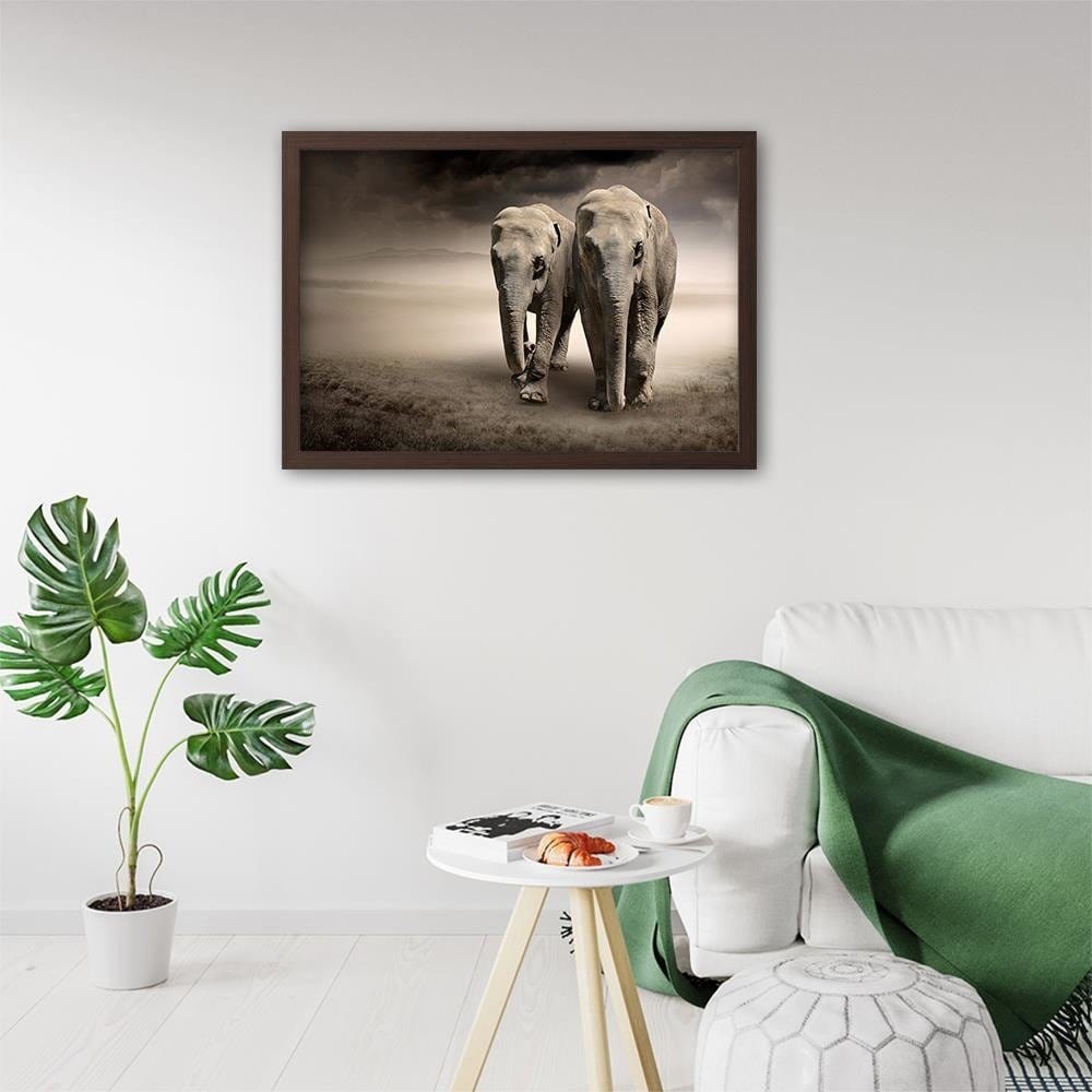 Glezna brūnā rāmī - Two Elephants Home Trends DECO