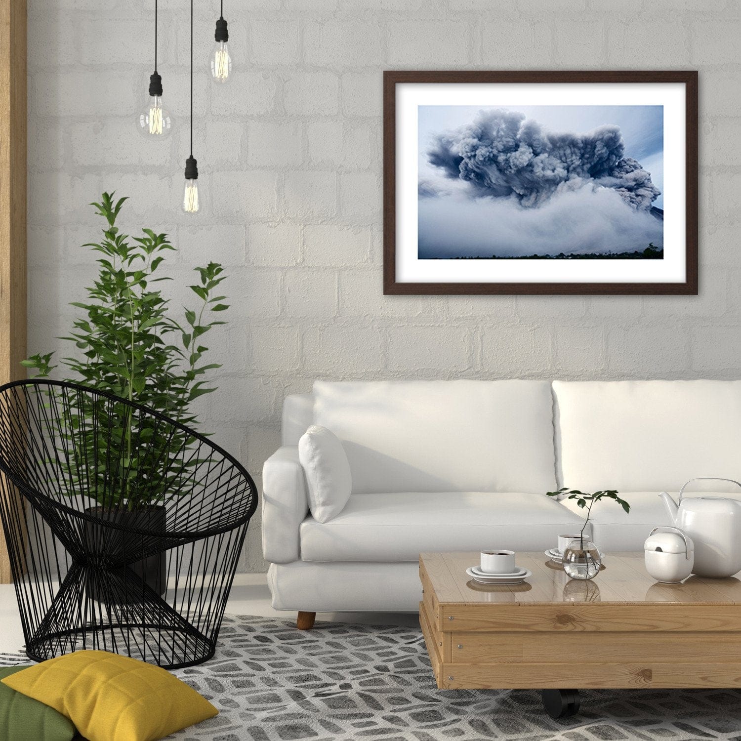 Glezna brūnā rāmī - Volcano Explosion Home Trends DECO