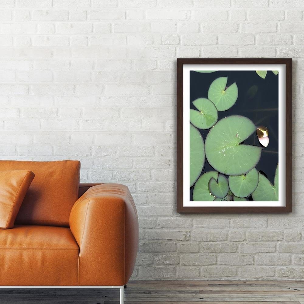 Glezna brūnā rāmī - Water Lily Leaves Home Trends DECO