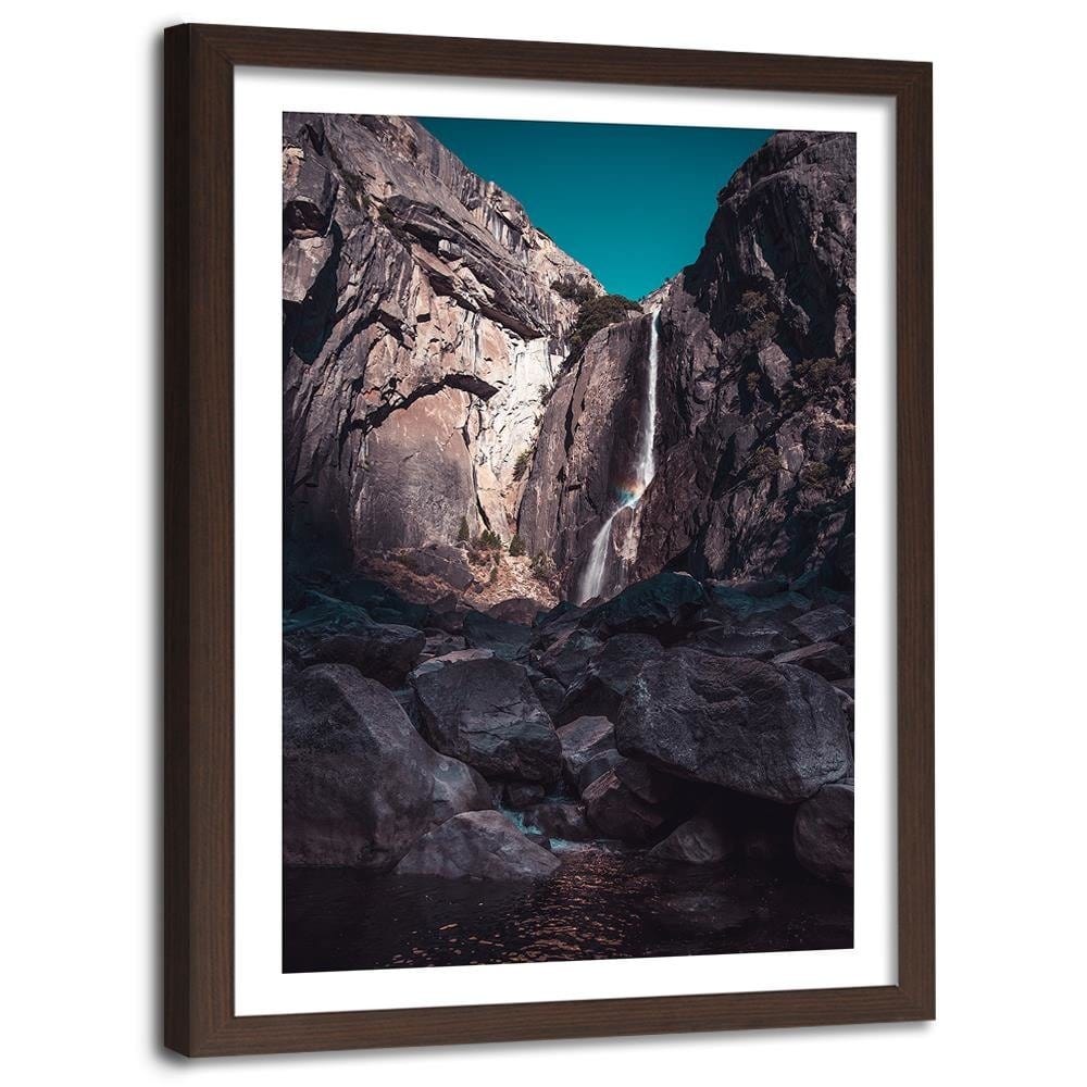 Glezna brūnā rāmī - Waterfall Among High Rocks Home Trends DECO
