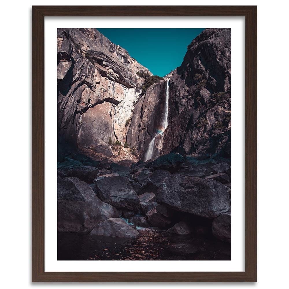 Glezna brūnā rāmī - Waterfall Among High Rocks Home Trends DECO