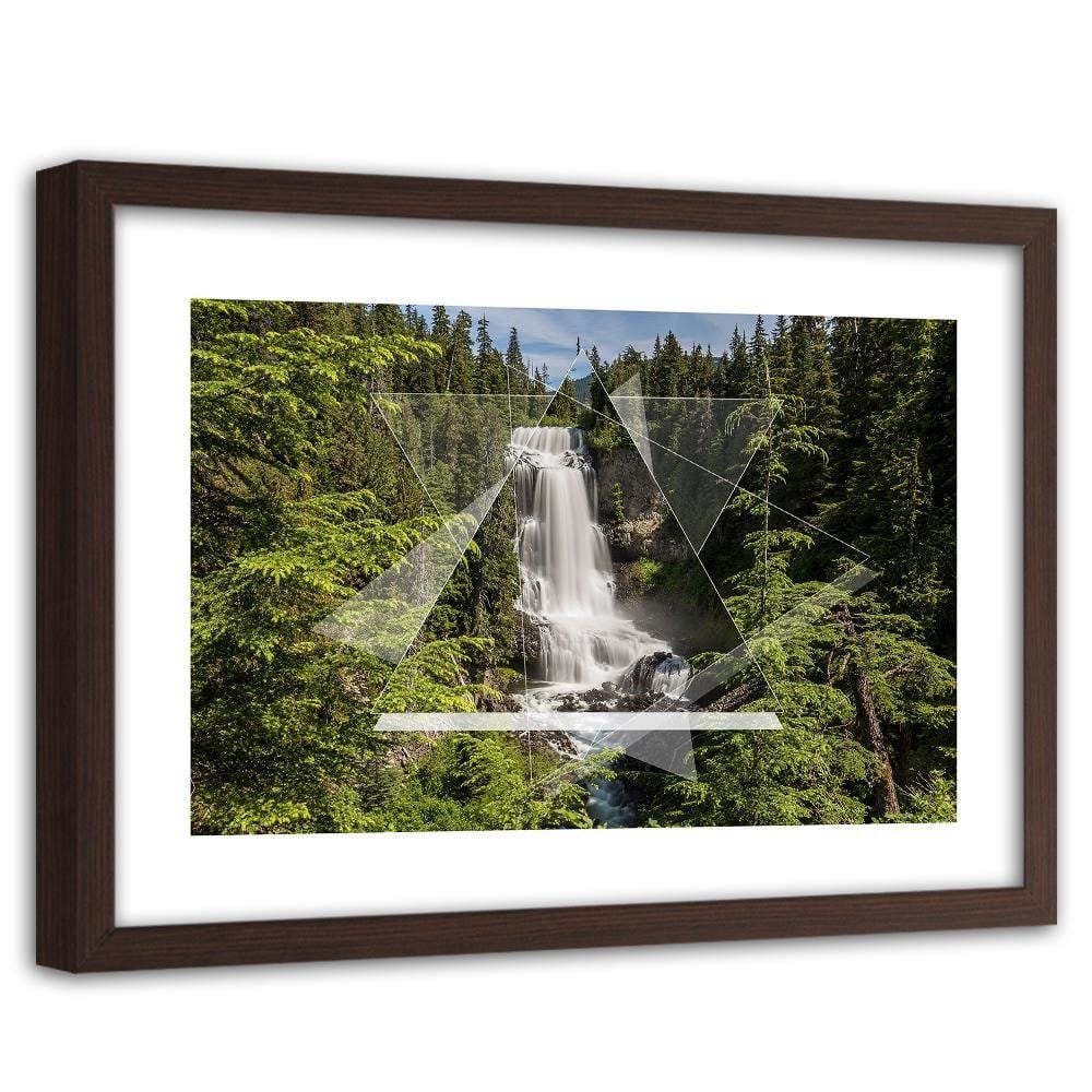 Glezna brūnā rāmī - Waterfall And Geometric Figures 1 Home Trends DECO