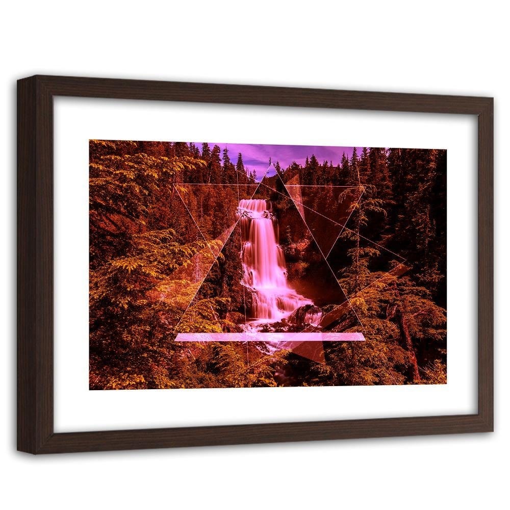 Glezna brūnā rāmī - Waterfall And Geometric Shapes 2 Home Trends DECO