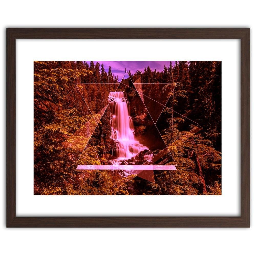 Glezna brūnā rāmī - Waterfall And Geometric Shapes 2 Home Trends DECO
