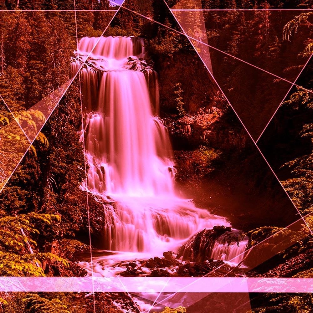 Glezna brūnā rāmī - Waterfall And Geometric Shapes 2 Home Trends DECO
