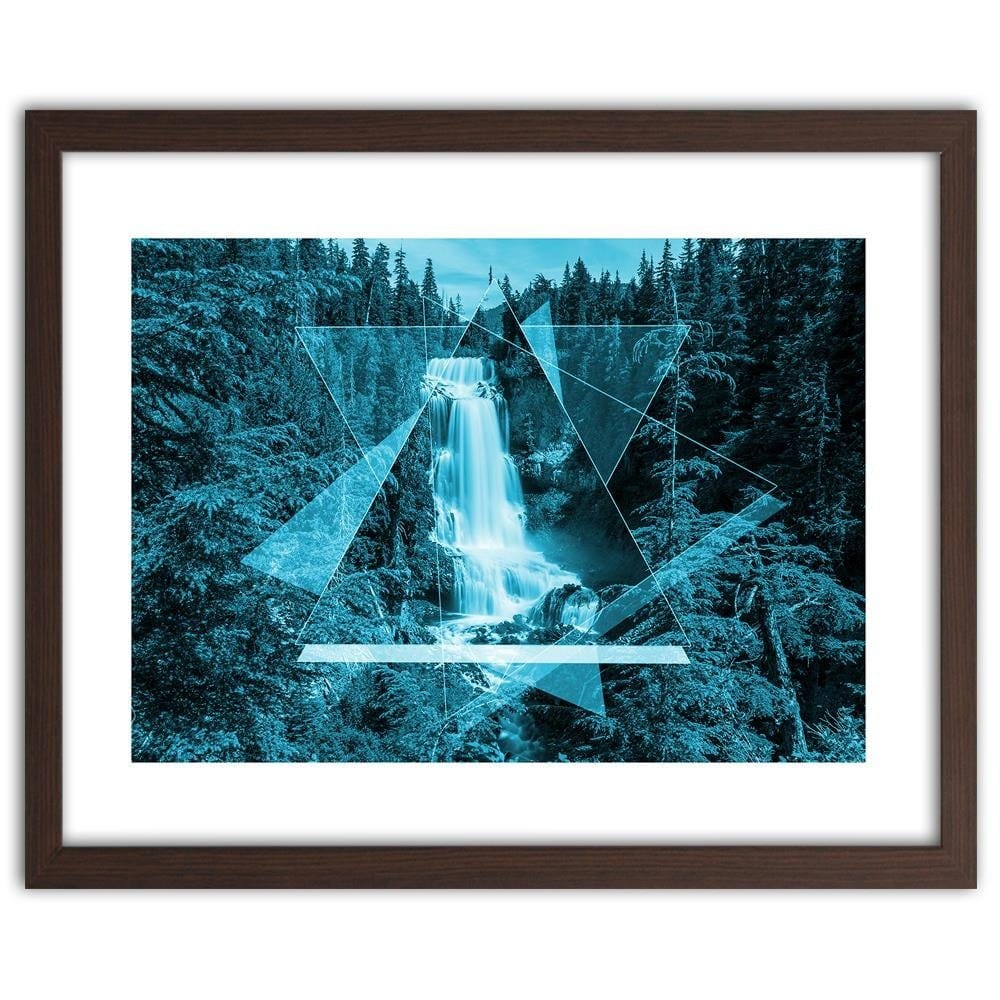 Glezna brūnā rāmī - Waterfall And Geometric Shapes 2 Home Trends DECO