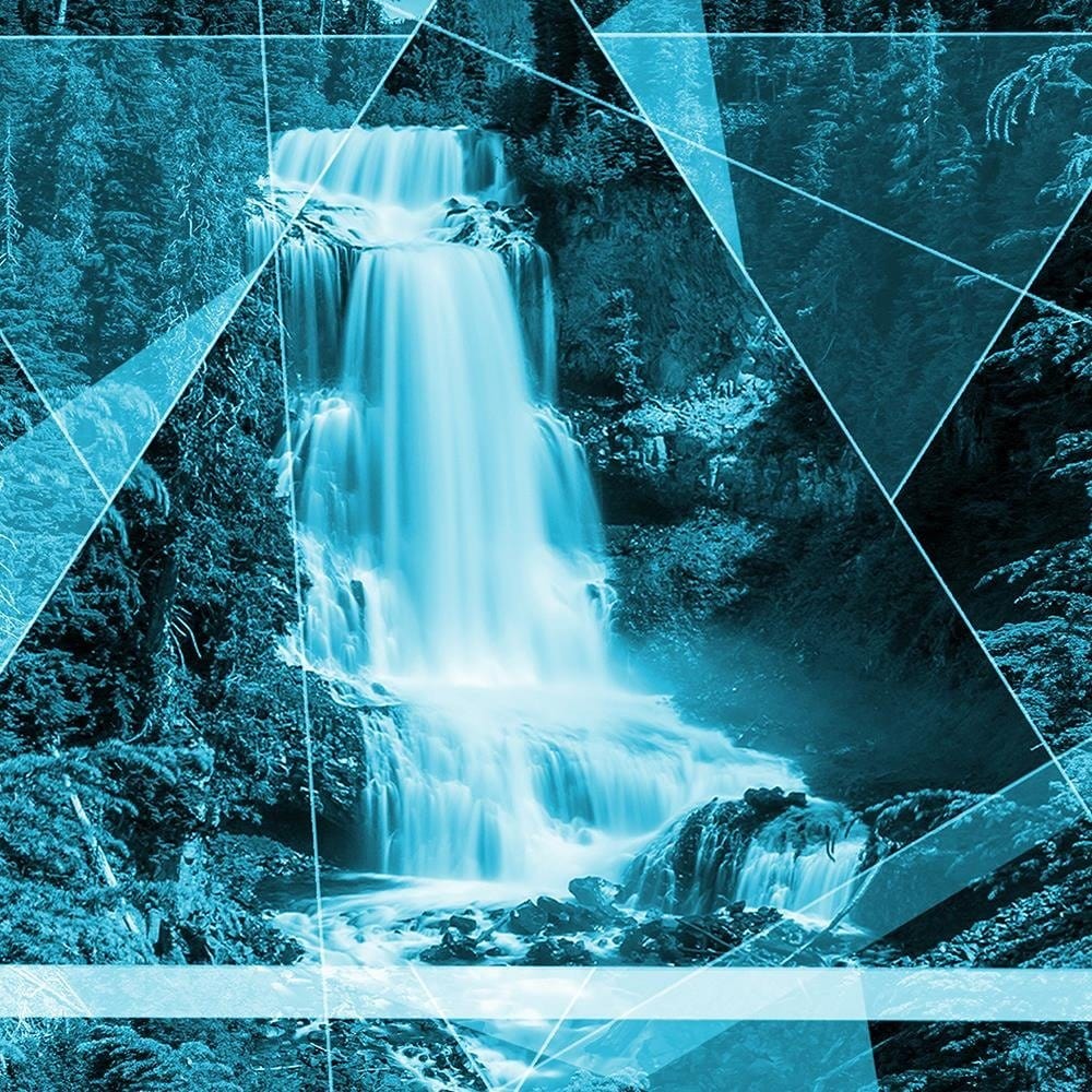 Glezna brūnā rāmī - Waterfall And Geometric Shapes 2 Home Trends DECO