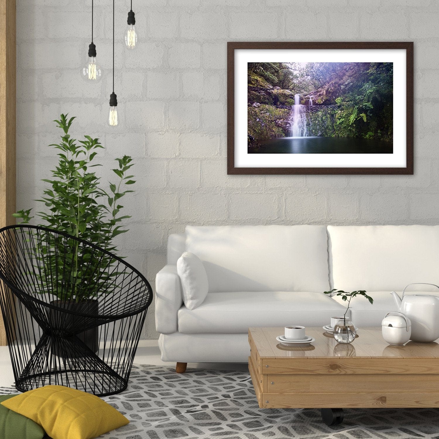 Glezna brūnā rāmī - Waterfall In The Forest Home Trends DECO