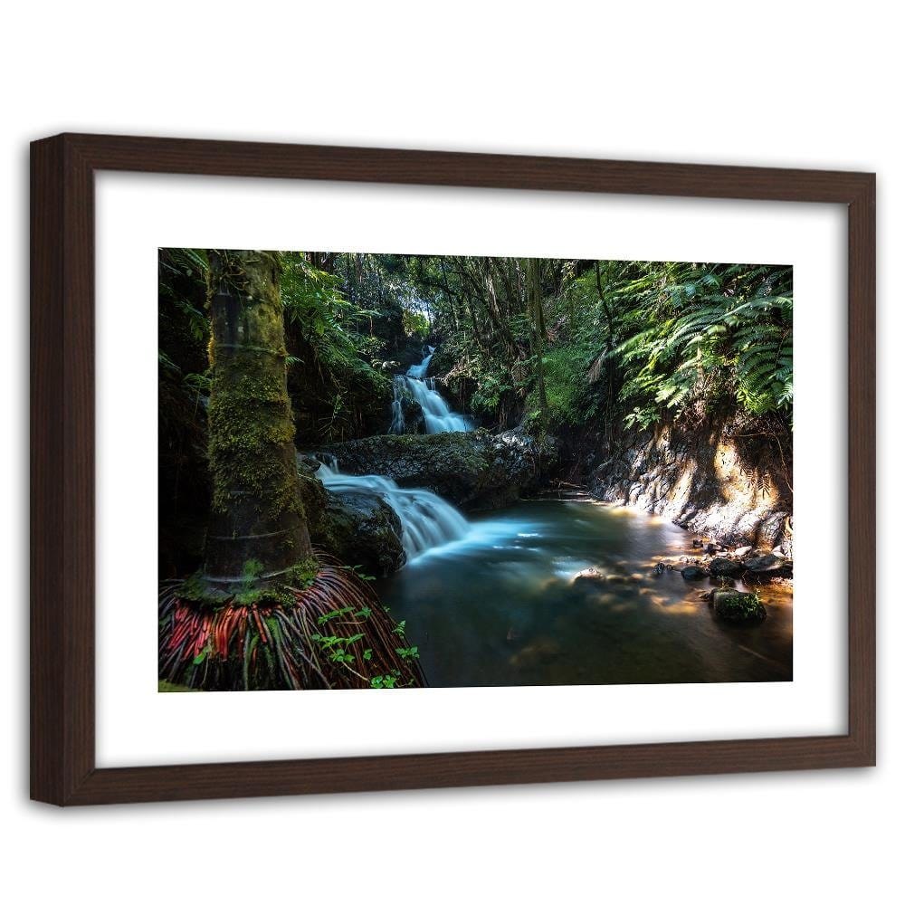 Glezna brūnā rāmī - Waterfall In The Tropics Home Trends DECO