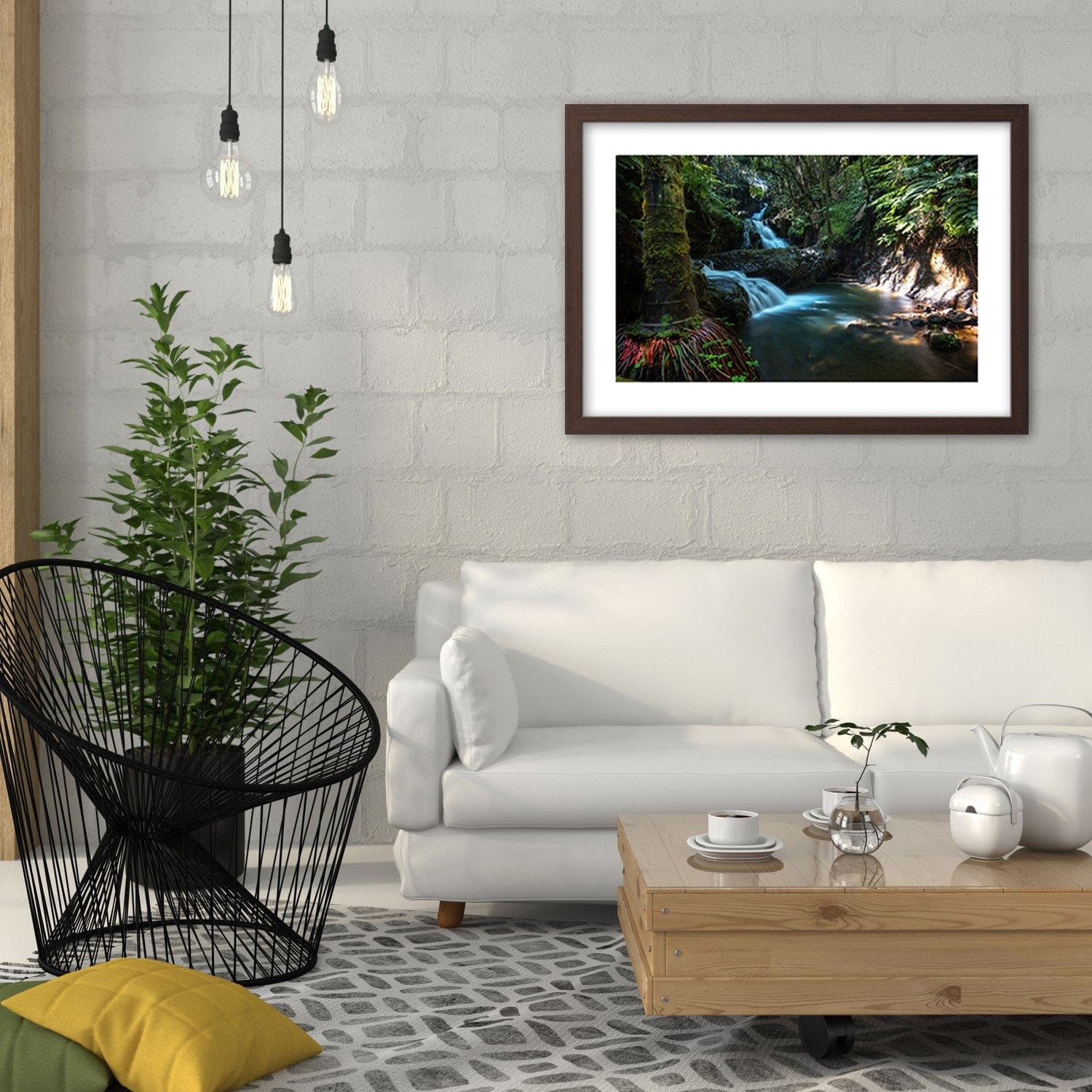 Glezna brūnā rāmī - Waterfall In The Tropics Home Trends DECO