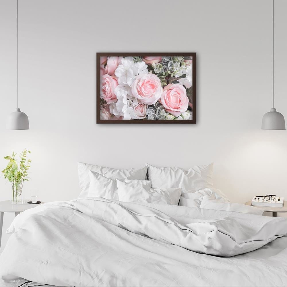 Glezna brūnā rāmī - White And Pink Flowers Home Trends DECO
