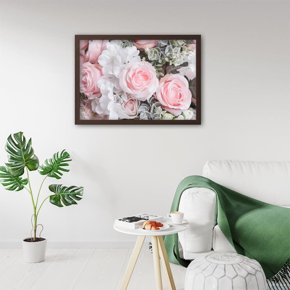 Glezna brūnā rāmī - White And Pink Flowers Home Trends DECO