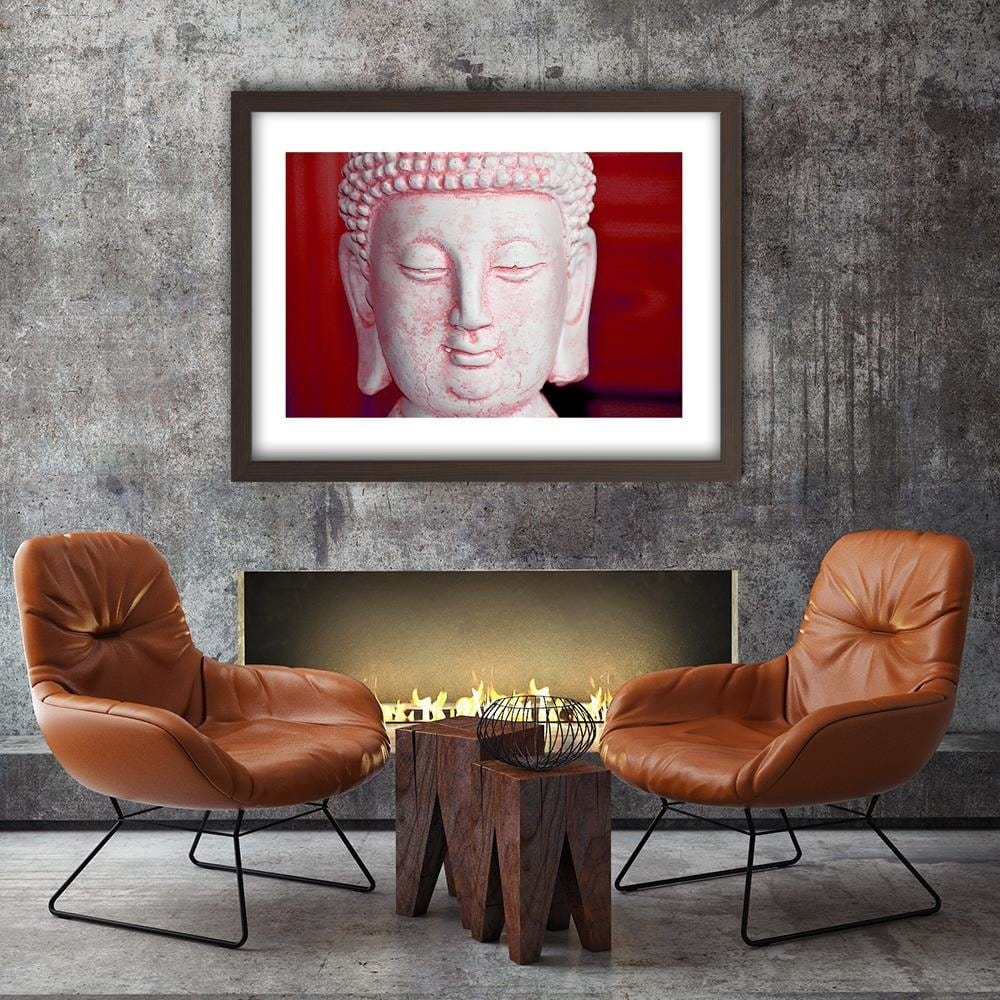 Glezna brūnā rāmī - White Buddha Head Home Trends DECO