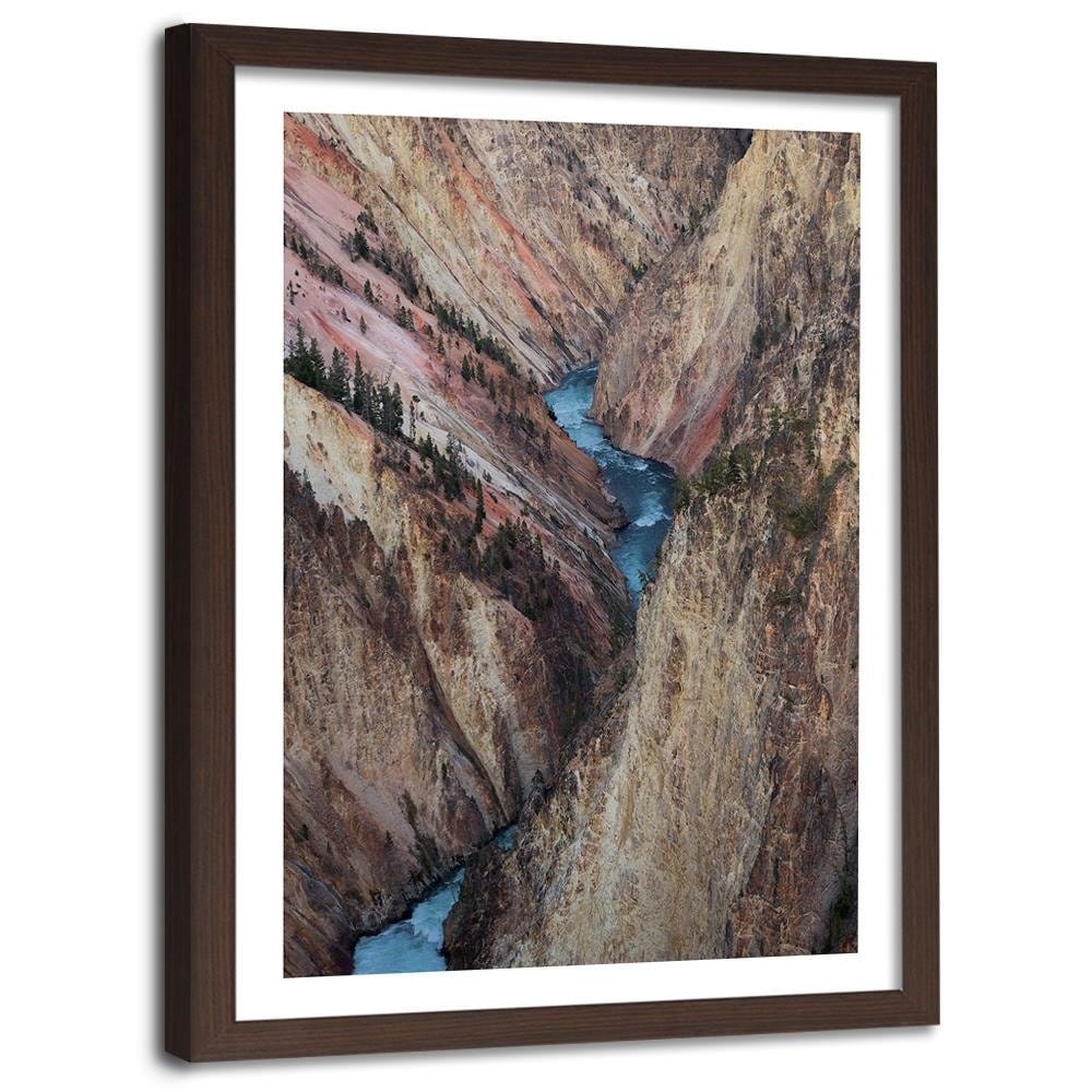 Glezna brūnā rāmī - Wild River Among The Rocks Home Trends DECO