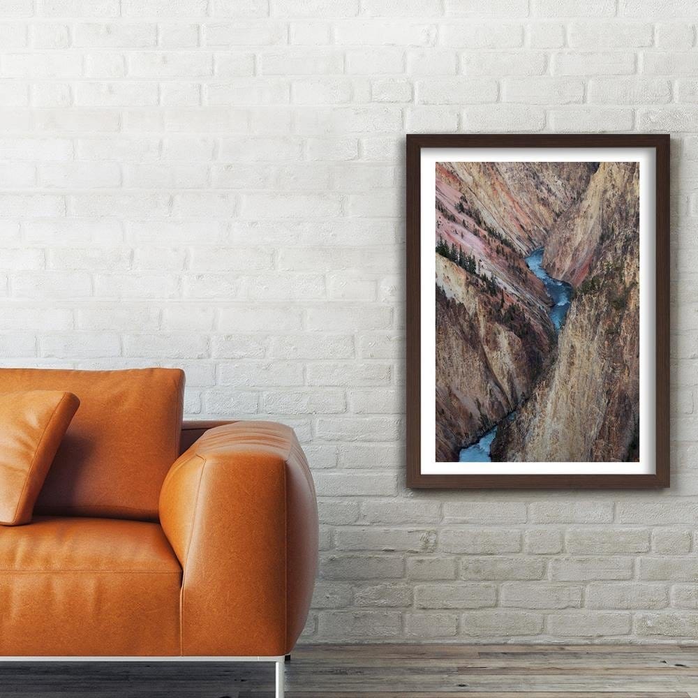 Glezna brūnā rāmī - Wild River Among The Rocks Home Trends DECO