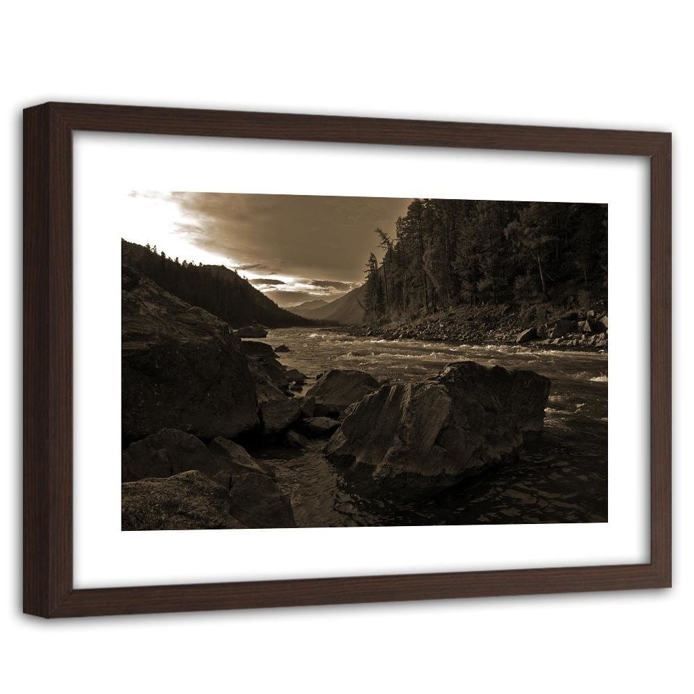 Glezna brūnā rāmī - Wild River In The Mountains 1 Home Trends DECO
