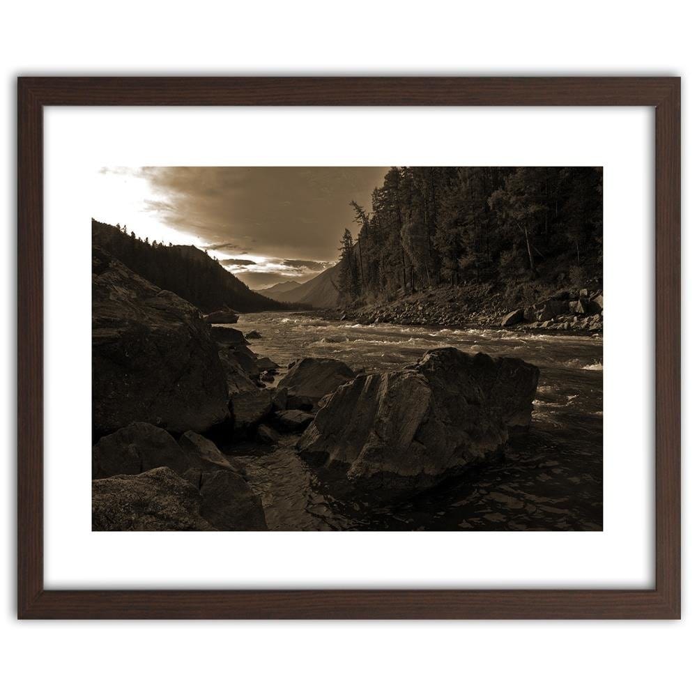 Glezna brūnā rāmī - Wild River In The Mountains 1 Home Trends DECO