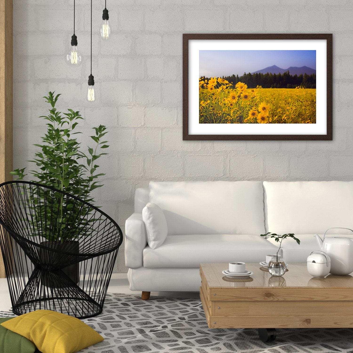 Glezna brūnā rāmī - Wild Yellow Flower Home Trends DECO