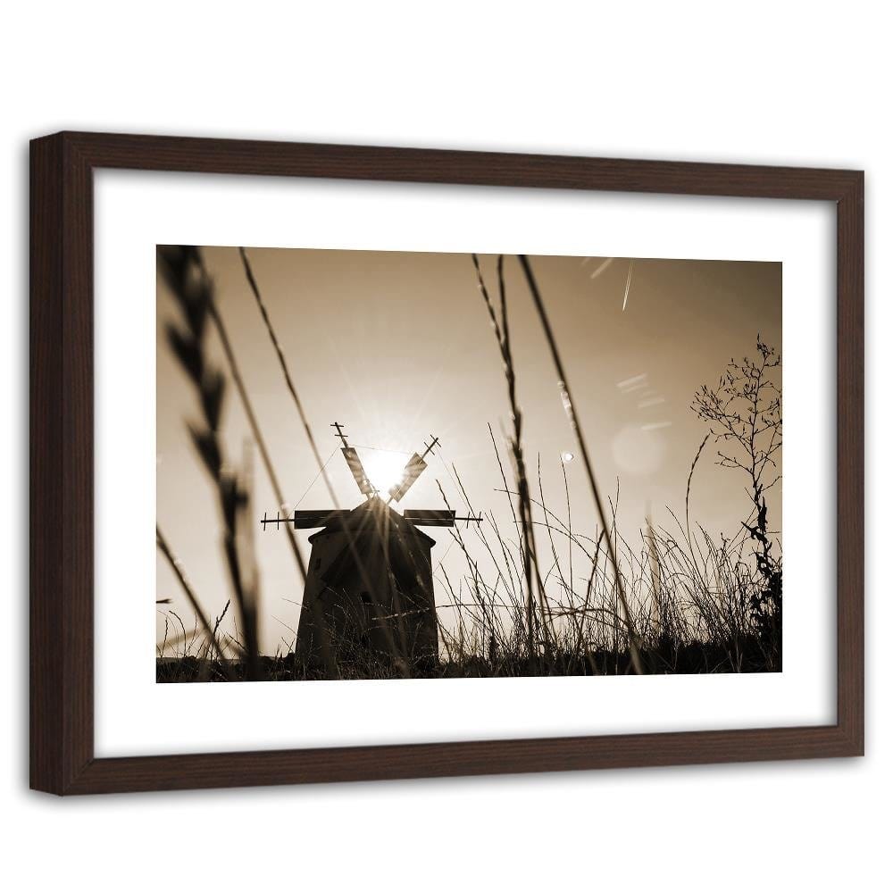 Glezna brūnā rāmī - Windmill At Sunset 1 Home Trends DECO