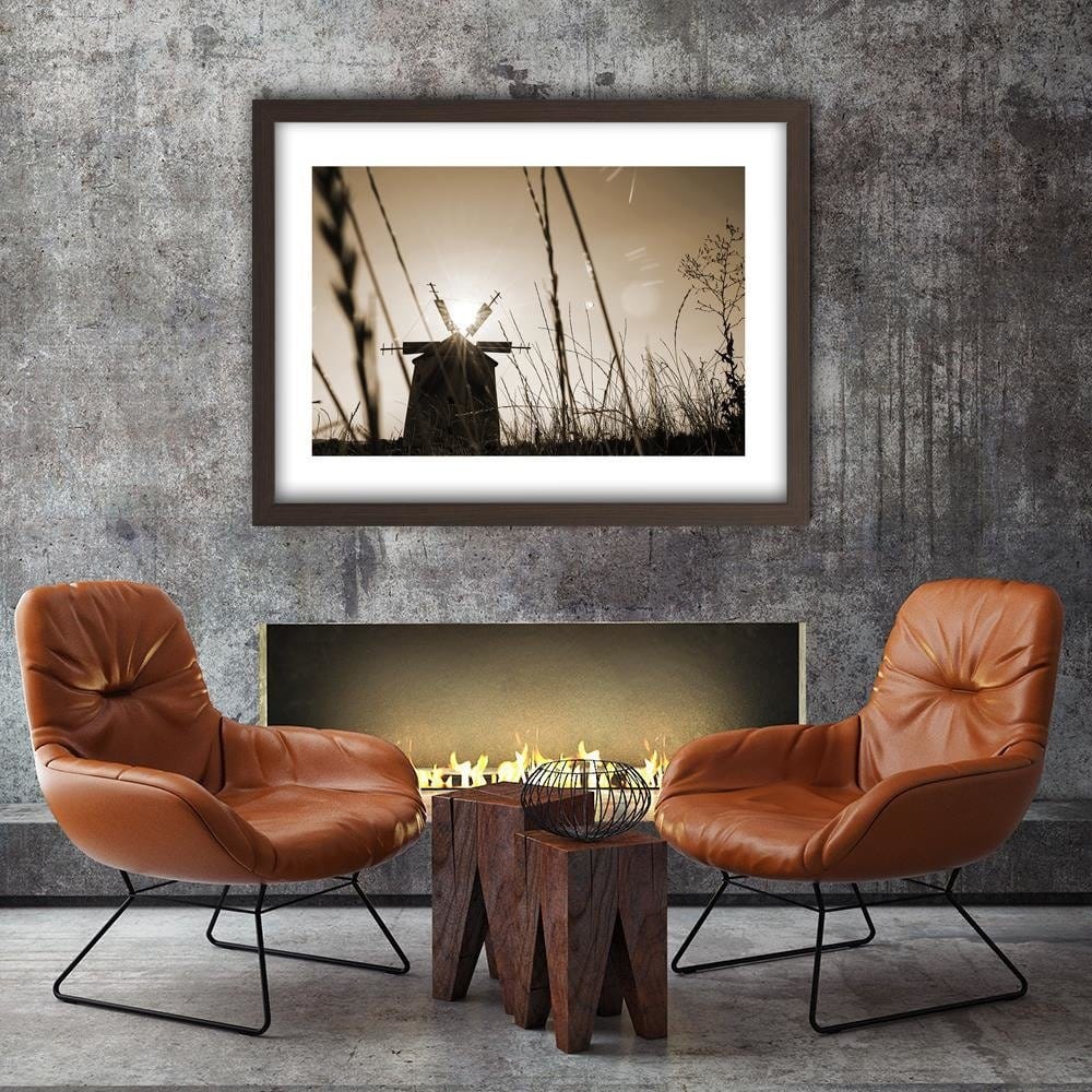 Glezna brūnā rāmī - Windmill At Sunset 1 Home Trends DECO