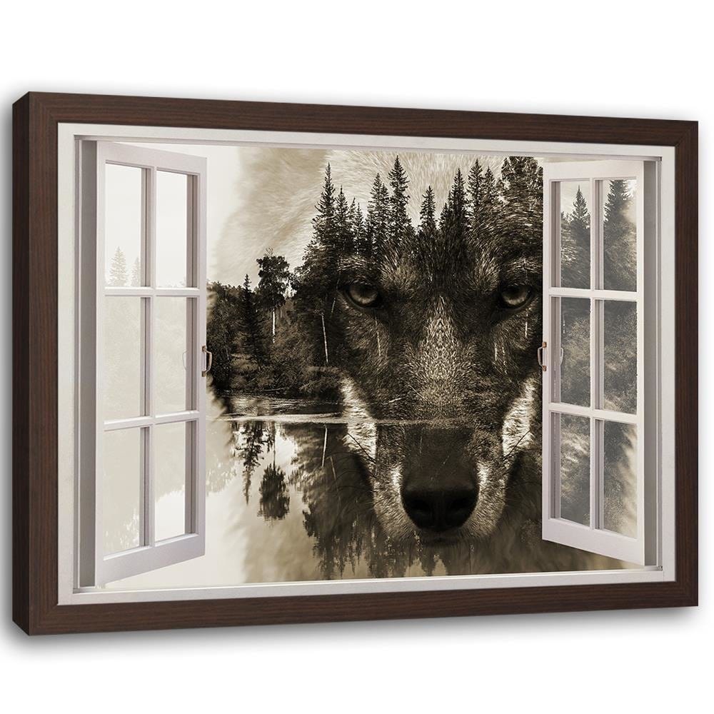 Glezna brūnā rāmī - Window To The Wolf Home Trends DECO