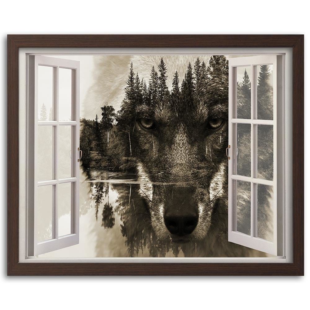Glezna brūnā rāmī - Window To The Wolf Home Trends DECO