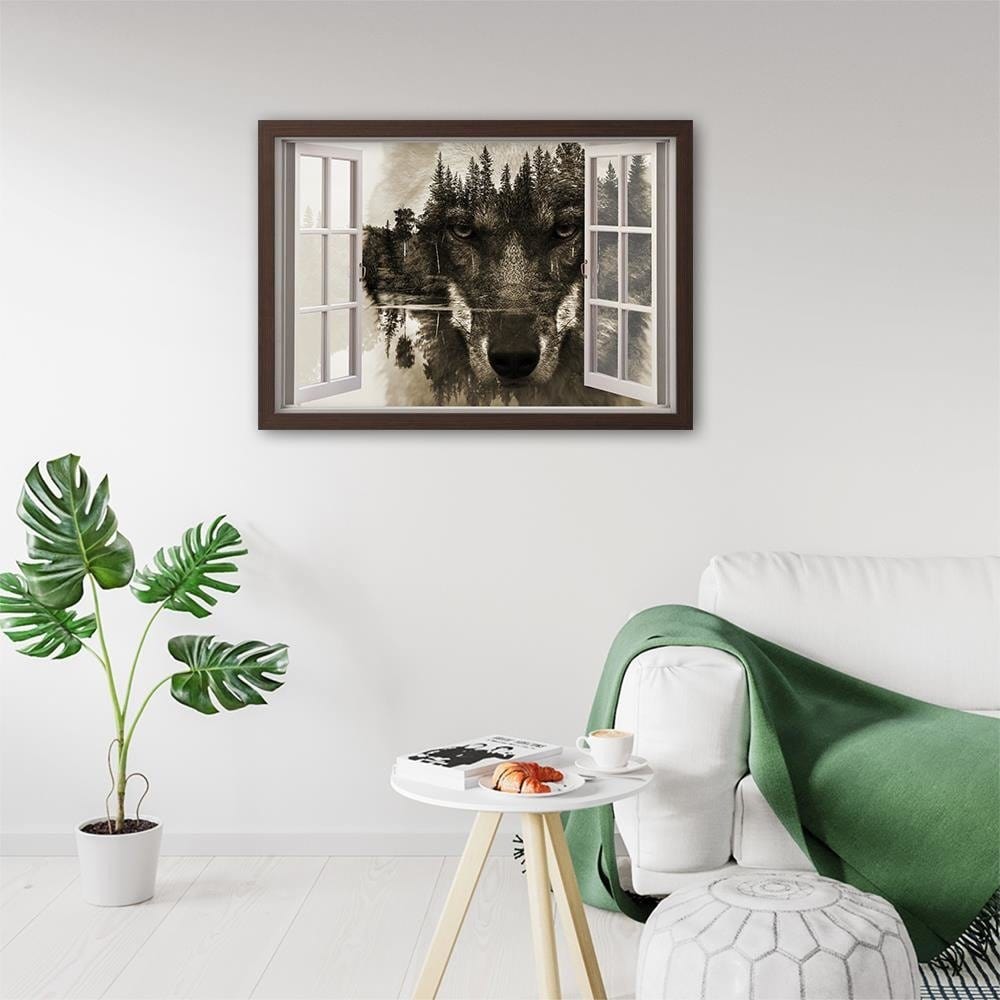 Glezna brūnā rāmī - Window To The Wolf Home Trends DECO