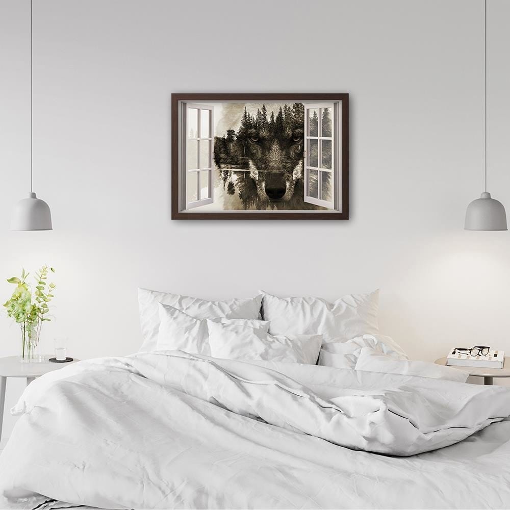 Glezna brūnā rāmī - Window To The Wolf Home Trends DECO