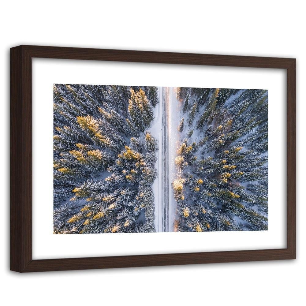 Glezna brūnā rāmī - Winter Forest With A Bird's Eye View Home Trends DECO