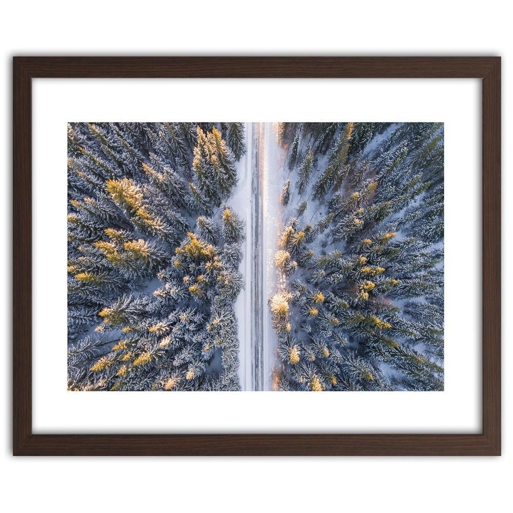 Glezna brūnā rāmī - Winter Forest With A Bird's Eye View Home Trends DECO