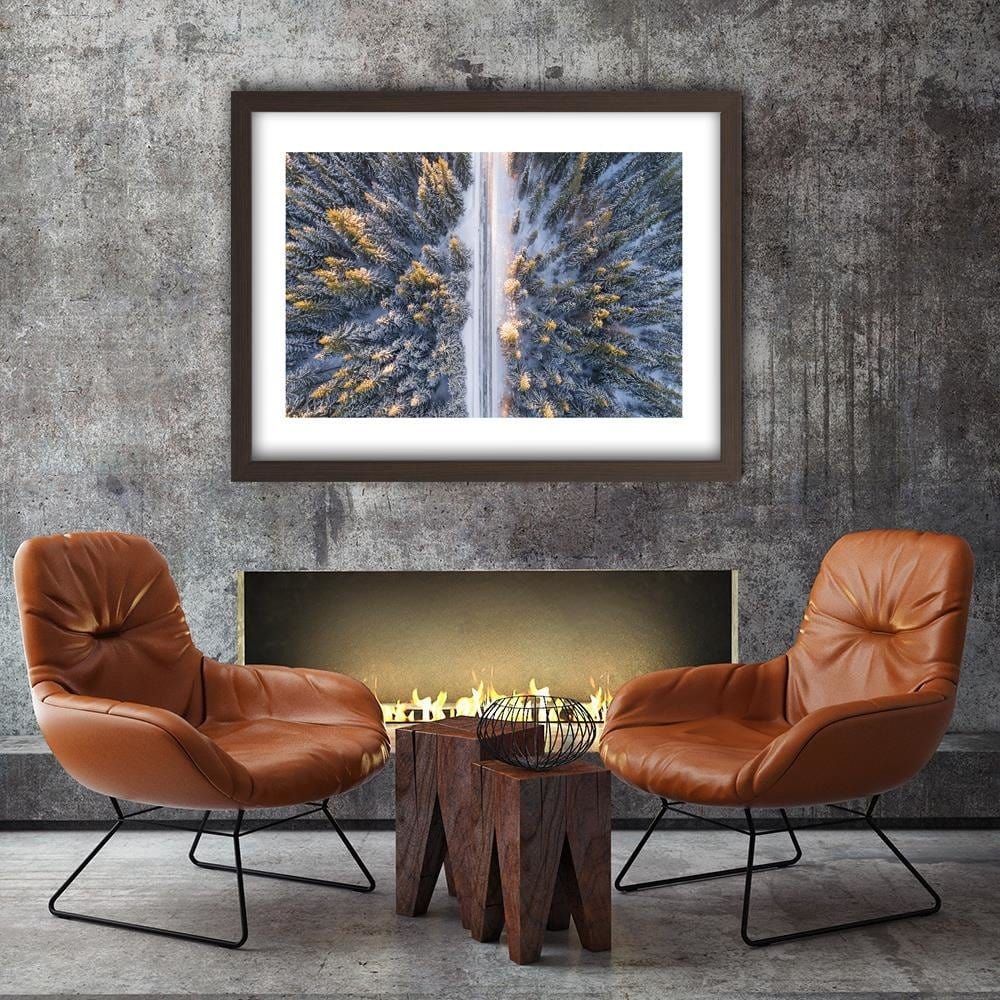 Glezna brūnā rāmī - Winter Forest With A Bird's Eye View Home Trends DECO