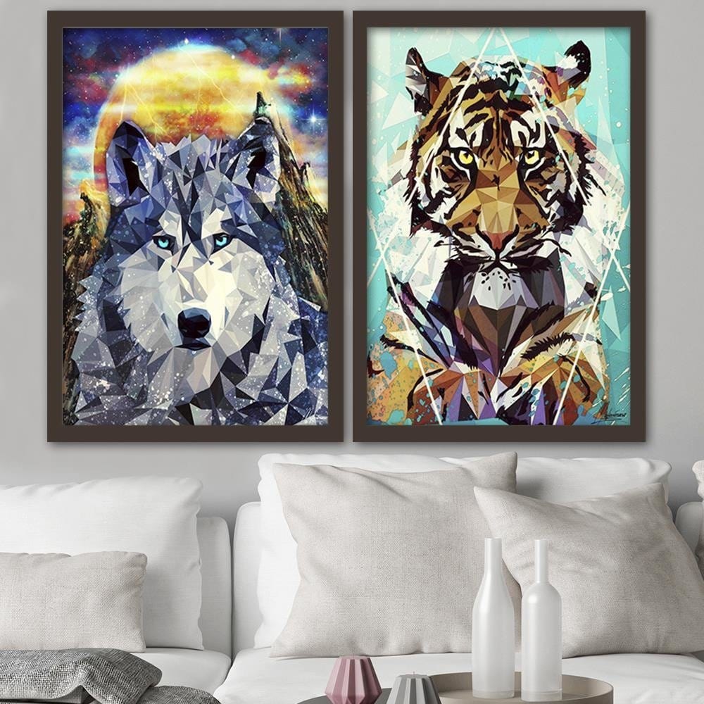Glezna brūnā rāmī - Wolf On A Background Of Mountains Home Trends DECO