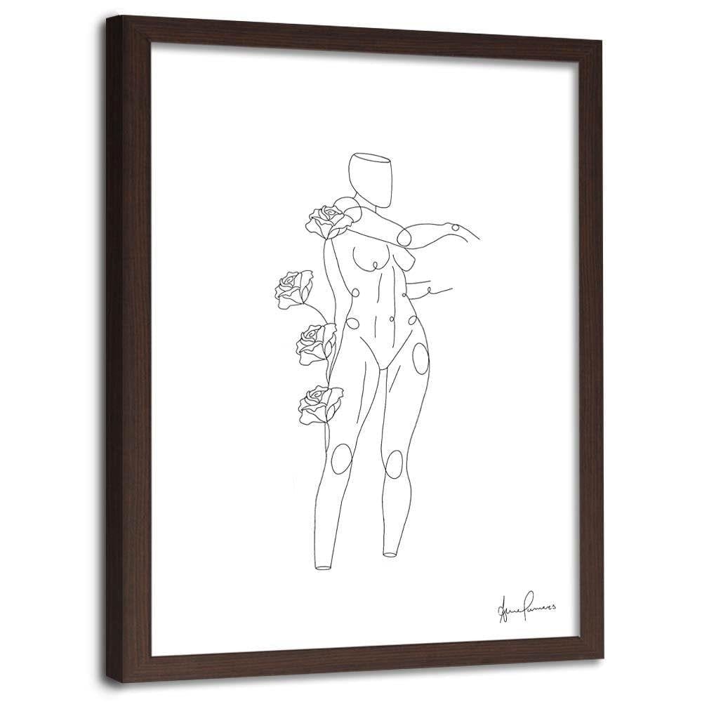 Glezna brūnā rāmī - Woman And Roses Minimalism Home Trends DECO