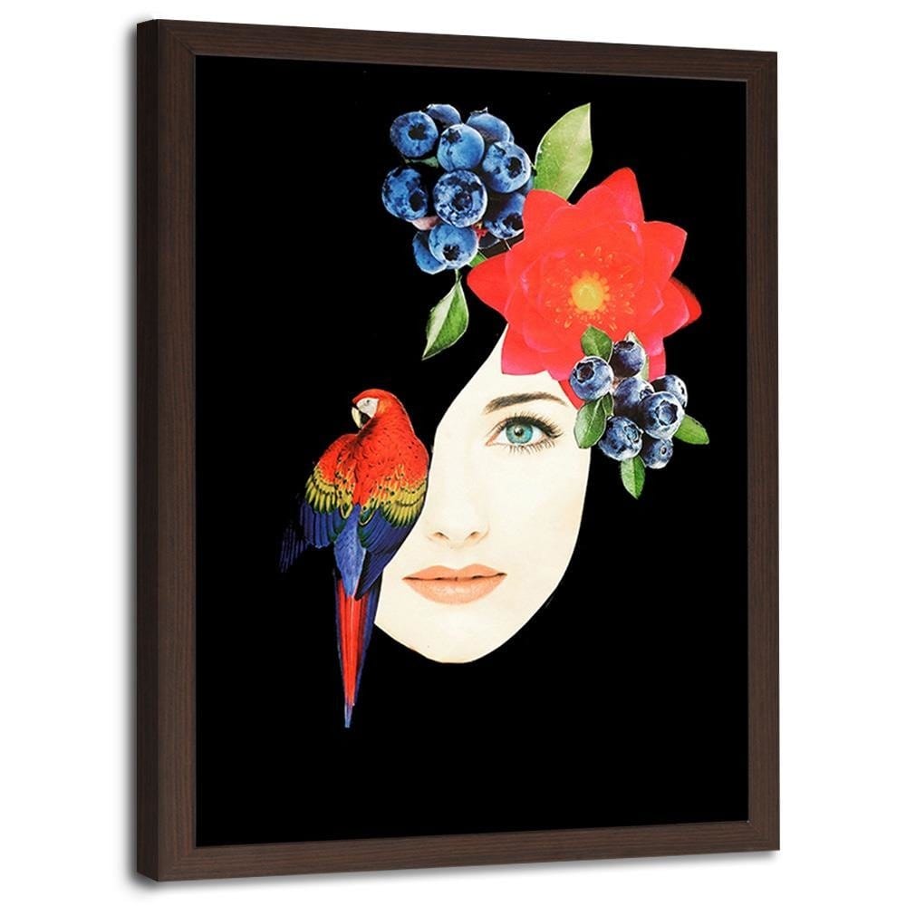 Glezna brūnā rāmī - Woman Face With Flowers Home Trends DECO