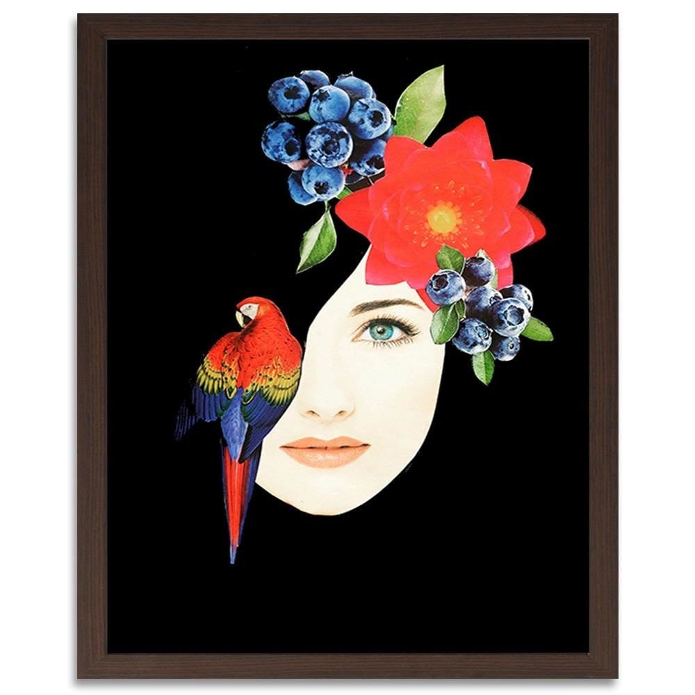 Glezna brūnā rāmī - Woman Face With Flowers Home Trends DECO