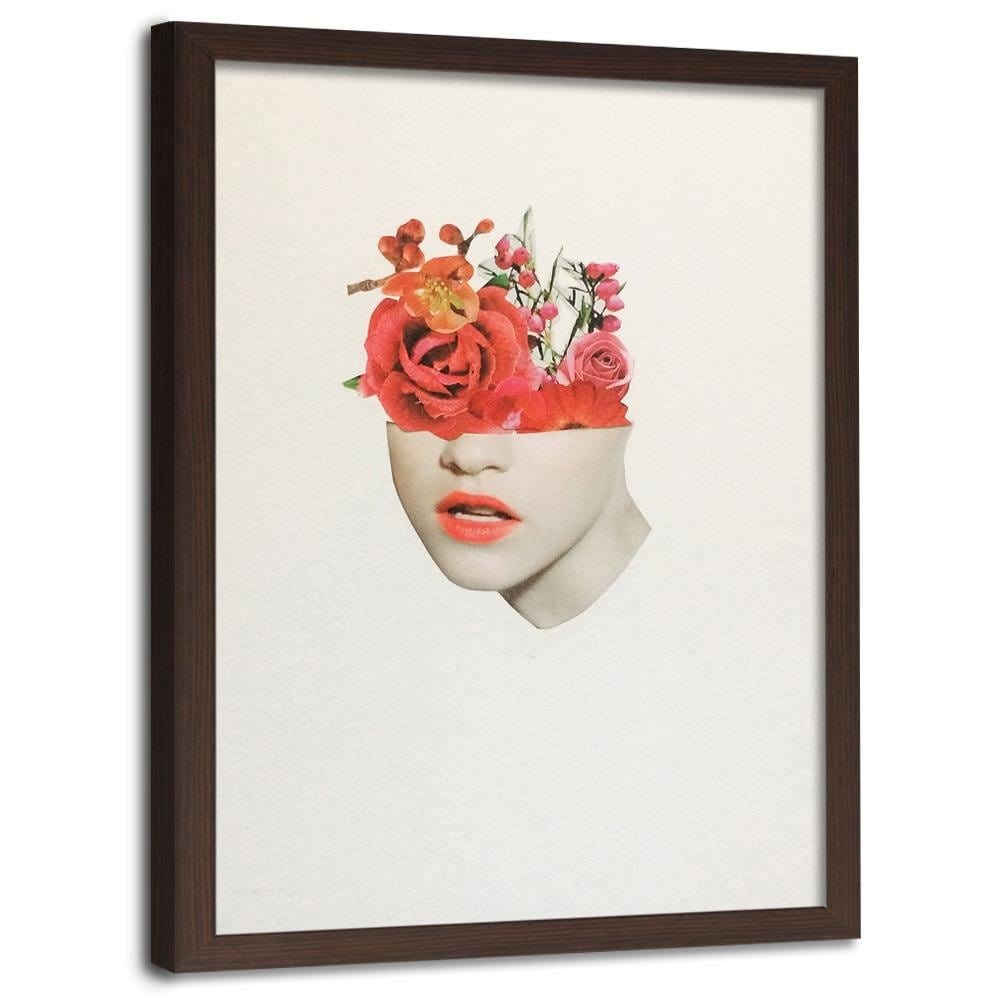 Glezna brūnā rāmī - Woman Face With Red Roses Home Trends DECO