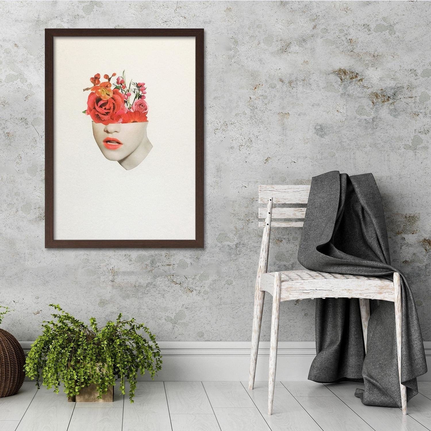 Glezna brūnā rāmī - Woman Face With Red Roses Home Trends DECO