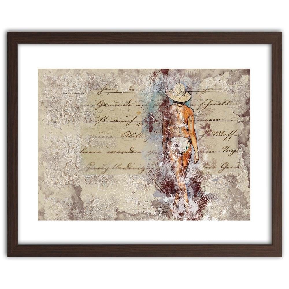 Glezna brūnā rāmī - Woman In Bikini And Hat Home Trends DECO