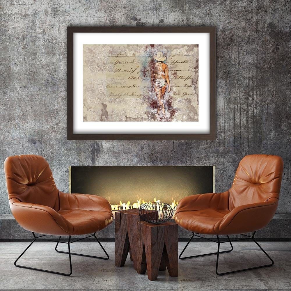 Glezna brūnā rāmī - Woman In Bikini And Hat Home Trends DECO