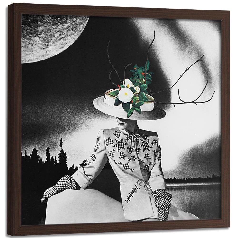 Glezna brūnā rāmī - Woman In Hat With Flowers Home Trends DECO