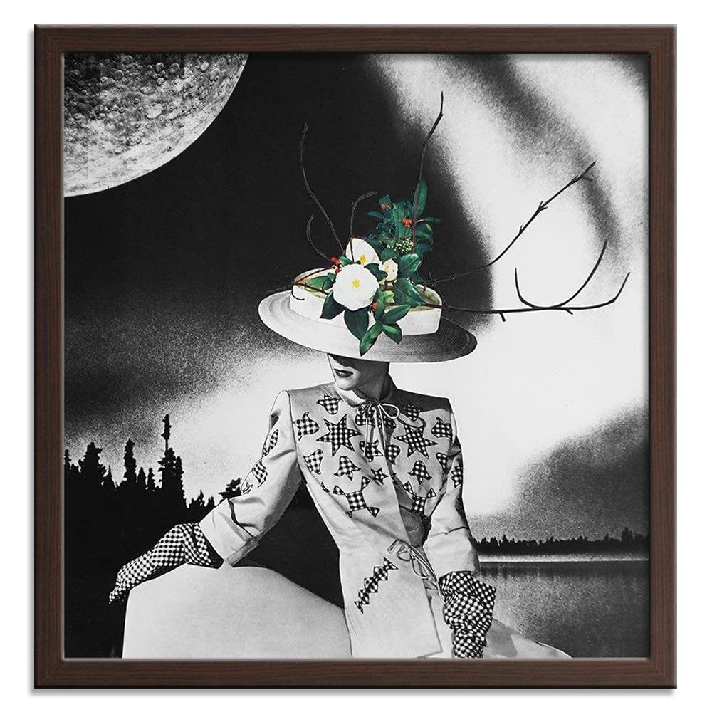 Glezna brūnā rāmī - Woman In Hat With Flowers Home Trends DECO
