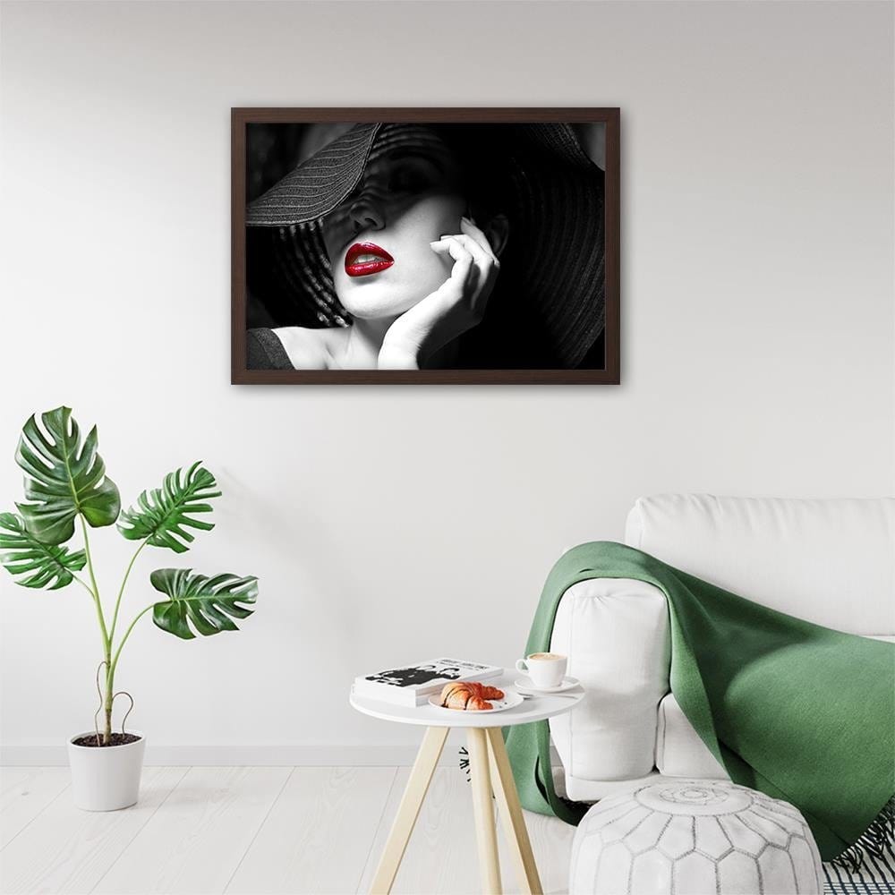 Glezna brūnā rāmī - Woman In The Hat Home Trends DECO