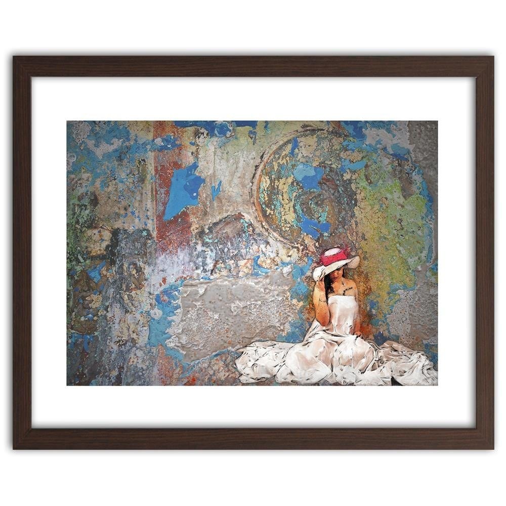 Glezna brūnā rāmī - Woman In White Dress And Hat Home Trends DECO