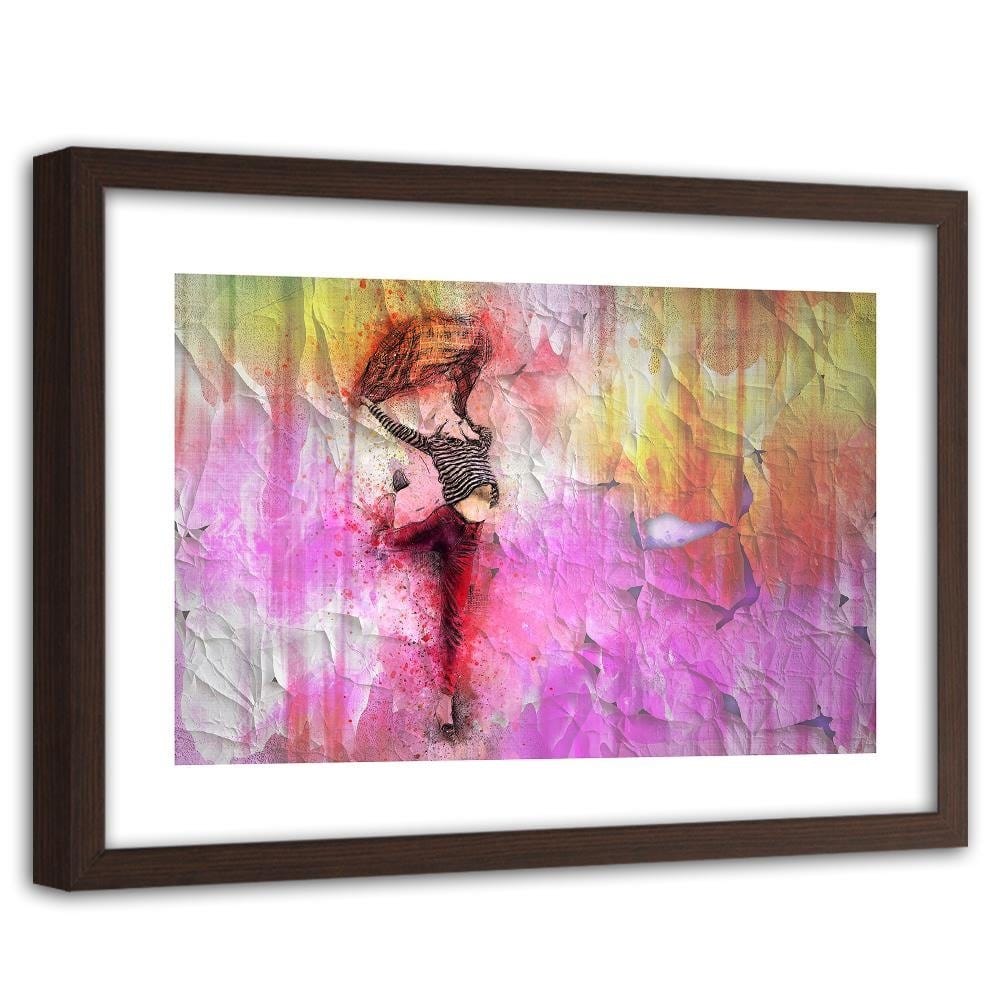 Glezna brūnā rāmī - Woman Leaping With Joy Home Trends DECO