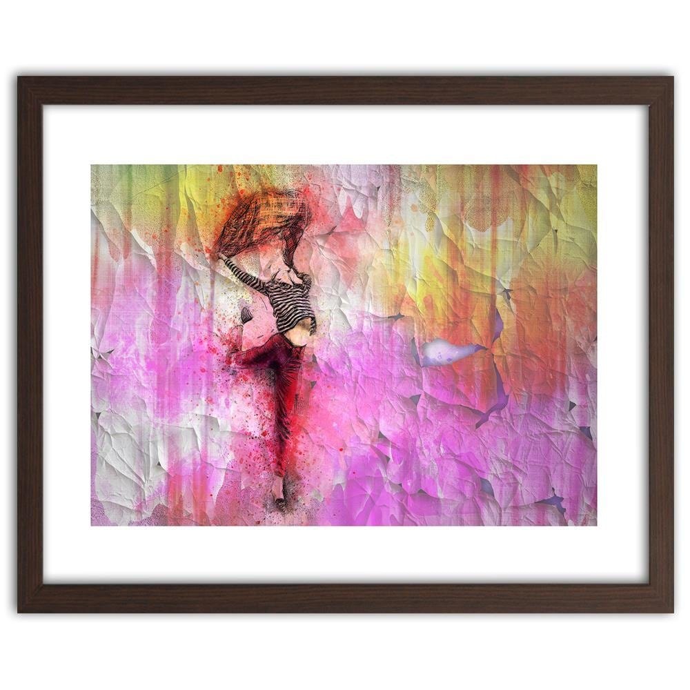 Glezna brūnā rāmī - Woman Leaping With Joy Home Trends DECO