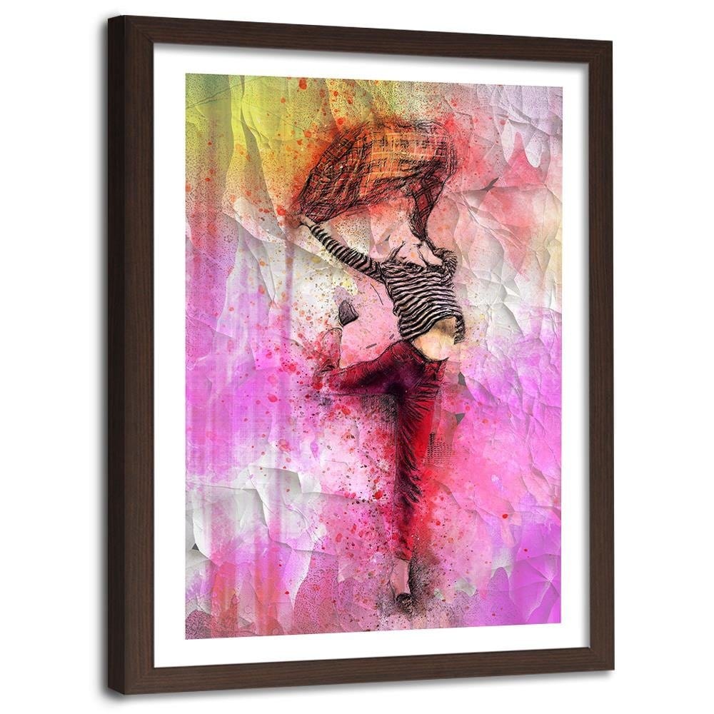 Glezna brūnā rāmī - Woman Leaping With Joy Home Trends DECO