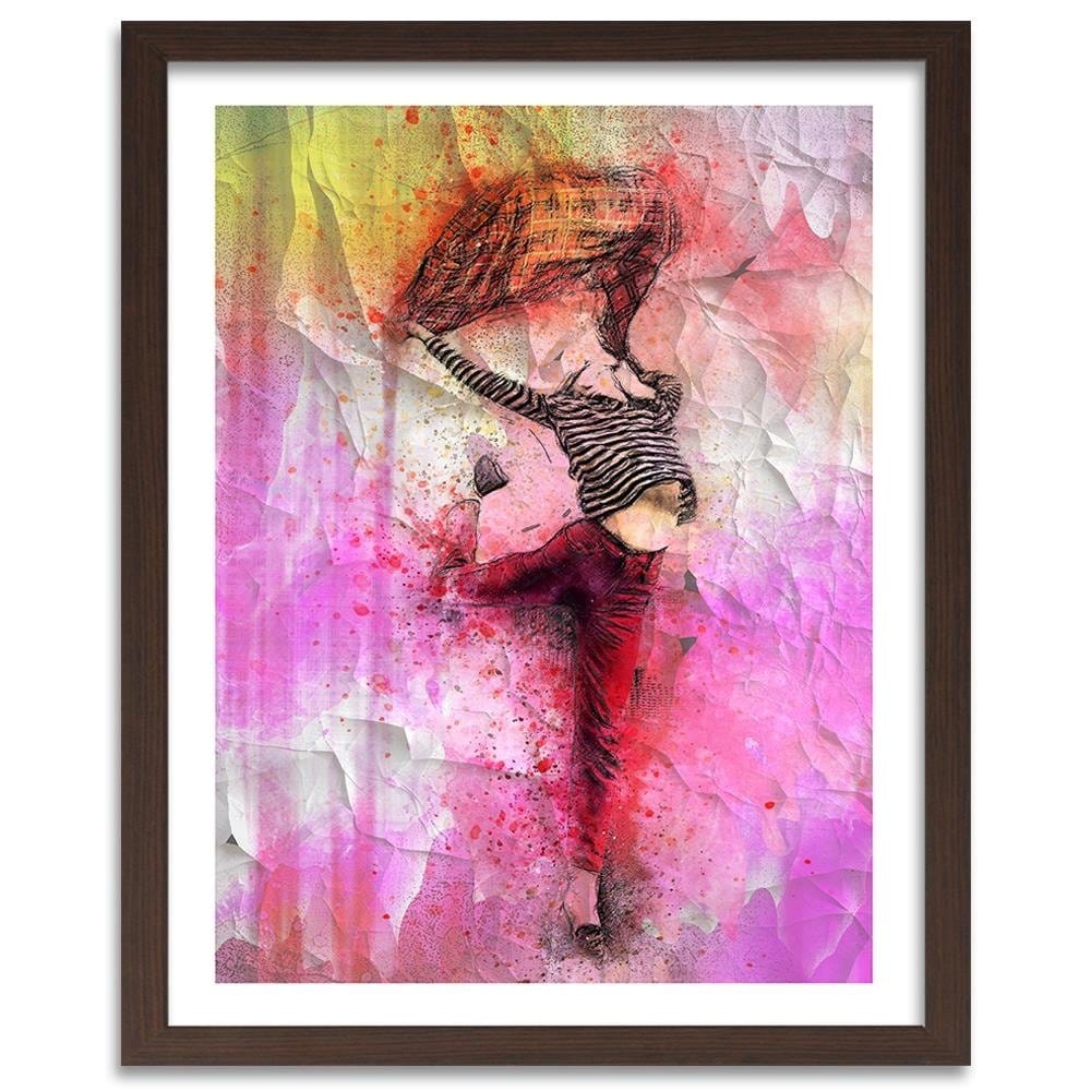Glezna brūnā rāmī - Woman Leaping With Joy Home Trends DECO