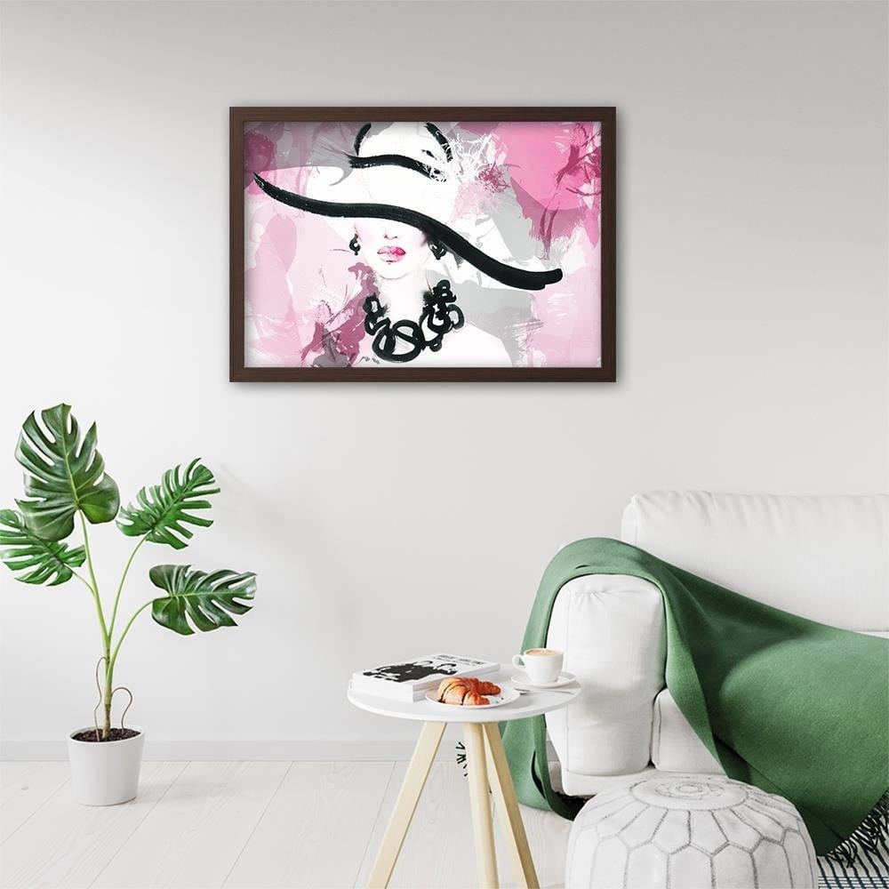 Glezna brūnā rāmī - Woman Pink Abstraction Home Trends DECO