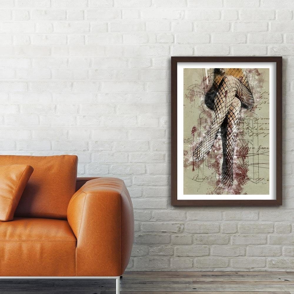 Glezna brūnā rāmī - Woman's Legs In Fishnets Abstraction Home Trends DECO