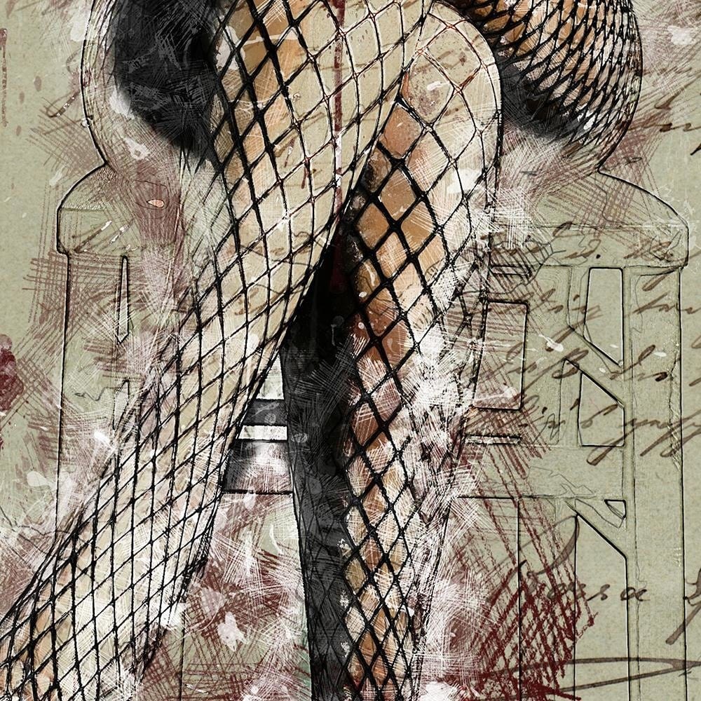 Glezna brūnā rāmī - Woman's Legs In Fishnets Abstraction Home Trends DECO